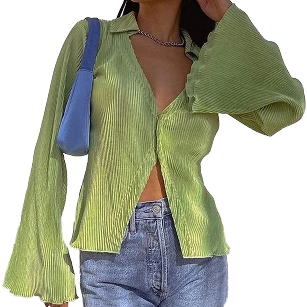 Front Button Rippled Blouse - Picture 1 of 3
